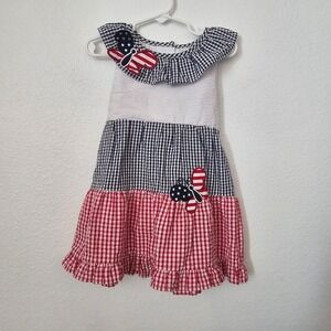 Emily Rose Red, White, and Blue Seer Sucker Girls Tiered Dress Toddler Size 3T